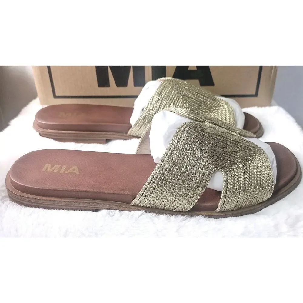 Mia Women's Dia Flat Gold Sandals Size 8M New With Box